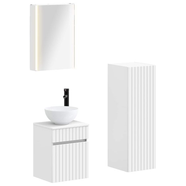 vidaXL Sada kúpeľňového nábytku 4 pcs Biela Kompozitné drevo a sklo