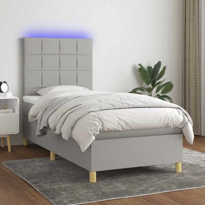 vidaXL Posteľ boxsping s matracom a LED bledosivá 80x200 cm látka