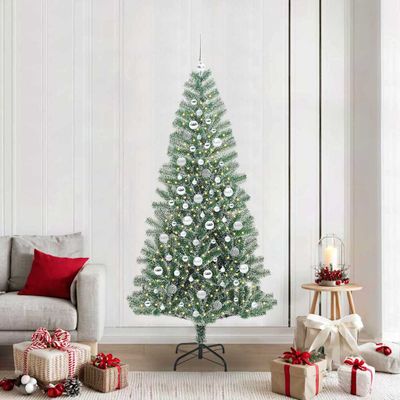 vidaXL Umelý vianočný stromček, snehom obalený, s LED svetlom 210 cm