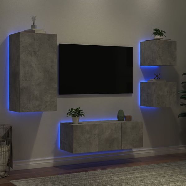 vidaXL 5-dielne TV nástenné skrinky s LED betónovo sivé kompozit.drevo
