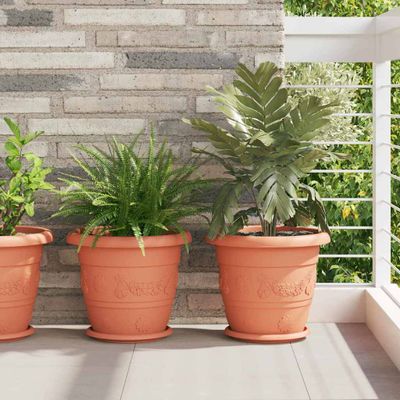 vidaXL Kruhový kvetinový podnos 24 pcs Tehlovo červená Ø 23,5 x 2,5 cm