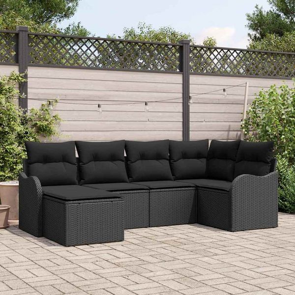 vidaXL Súprava záhradných pohoviek s vankúšom 6 pcs Čierna Poly ratan