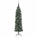 vidaXL Umelý chudý vianočný strom Zelená a biela 180 cm