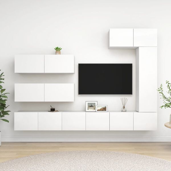 vidaXL 7-dielna súprava TV skriniek, biela, kompozitné drevo