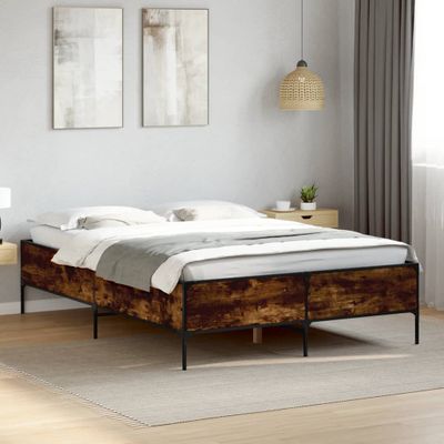vidaXL Posteľný rám dymový dub 150x200 cm kompozitné drevo a kov