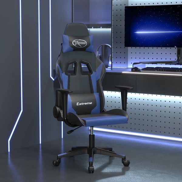 vidaXL Masážna herná stolička čierna a modrá umelá koža