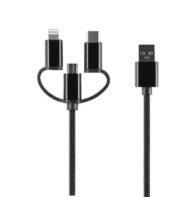 Setty 3v1 kábel USB - Lightning + USB-C + microUSB 1,0 m 2A čierny nylon DT