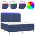 vidaXL Posteľ boxsping s matracom a LED modrá 160x200 cm látka