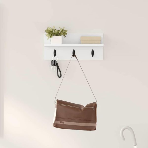 vidaXL Vešiak na stenu Biela 40 x 10,5 x 18 cm Kompozitné drevo