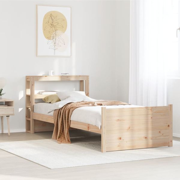 vidaXL Posteľný rám s čelom biely 75x190 cm borovicový masív