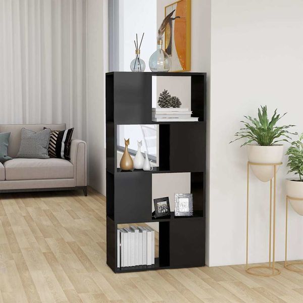 vidaXL Knižnica/deliaca stena lesklá sivá 60x24x124,5 cm