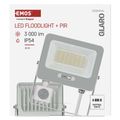LED reflektor GLARO EMOS ZS2334W s pohybom citlivým čidlom, 30 W, biely, IP54, 3000 lm, neutrálny biely