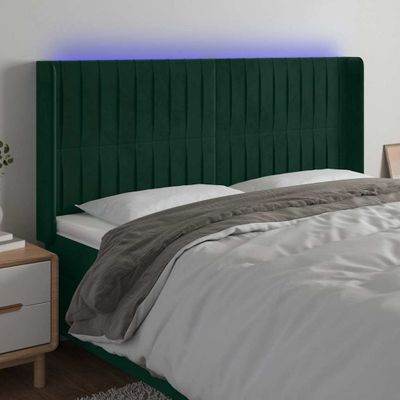 vidaXL Čelo postele s LED tmavozelené 183x16x118/128 cm zamat