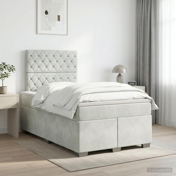 vidaXL Posteľ boxspring s matracom Svetlosivá 120 x 200 cm Zamat