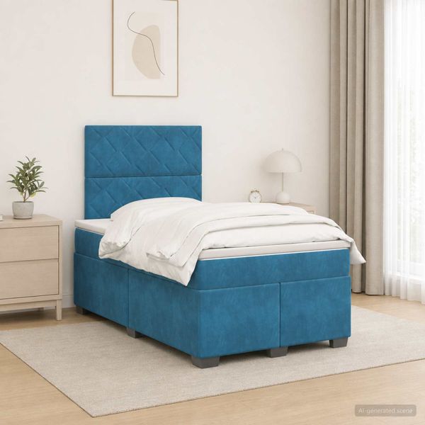 vidaXL Posteľ boxspring s matracom Modrá 120 x 190 cm Zamat