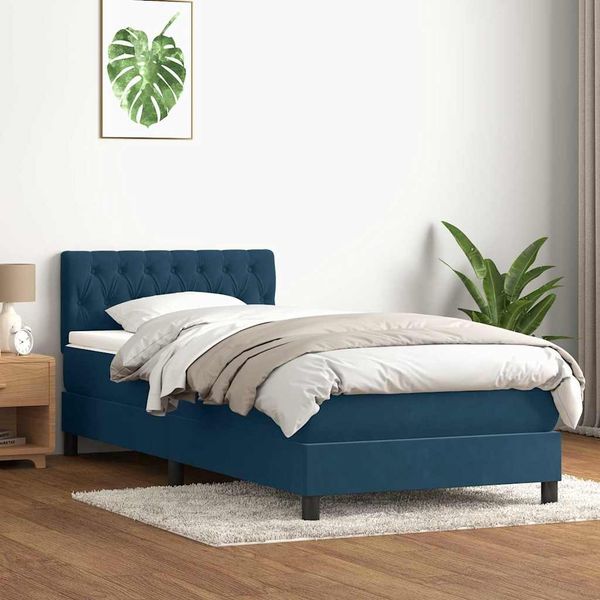 vidaXL Posteľný rám boxsping s matracom tmavomodrý 100x220 cm zamat