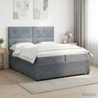vidaXL LED boxspring posteľ s matracom Tmavosivá 200 x 200 cm Zamat