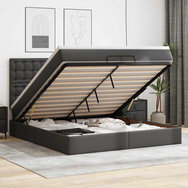 vidaXL Osmanský rám postele s matracmi čierna 200x200 cm umelá koža
