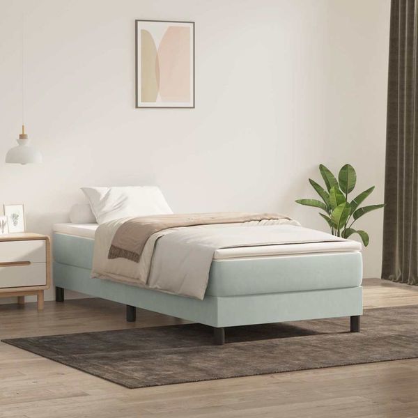 vidaXL Posteľný rám boxsping s matracom bledosivý 80x220 cm zamat