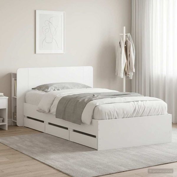 vidaXL Rám postele so skladom Biela 75 x 190 cm Kompozitné drevo