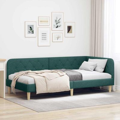 vidaXL Rohový rám postele Tmavozelená 100 x 200 cm látka