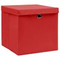 vidaXL Úložné boxy s vekom 4 ks, 28x28x28 cm, červené