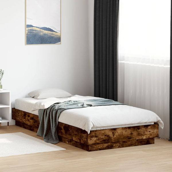vidaXL Posteľný rám bez matraca dymový dub 90x200 cm kompozitné drevo
