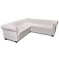 vidaXL Rohová pohovka Chesterfield, 5-miestna, umelá koža, biela