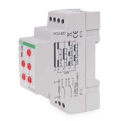 Relé časové F&F PCU-520/230 2× NO/NC, 230V, 2x8A, na DIN lištu
