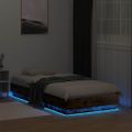 vidaXL Posteľný rám s LED svetlami dymový dub 75x190 cm