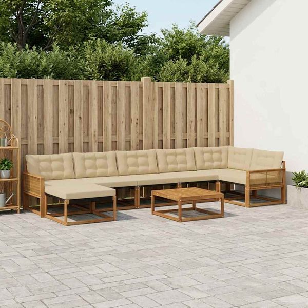 vidaXL Záhradná súprava gaučov s vankúšom 8 pcs Prírodná a béžová