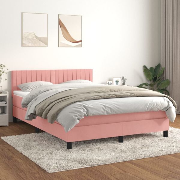 vidaXL Posteľný rám boxsping s matracom ružový 140x200 cm zamat