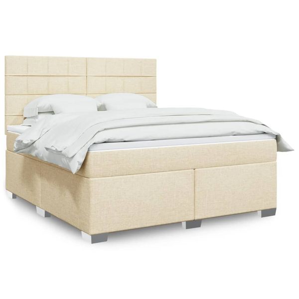 vidaXL Posteľný rám boxspring s matracom krémový 180x200 cm látka
