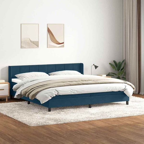 vidaXL Box Spring Posteľ s matracom Tmavomodrá 200x220 cm Zamat