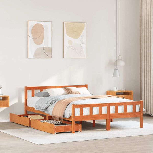 vidaXL Posteľ bez matraca voskový 150x200 cm masívna borovica