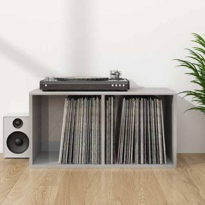 vidaXL Úložný box na vinyly, lesklý sivý 71x34x36 cm, kompozitné drevo