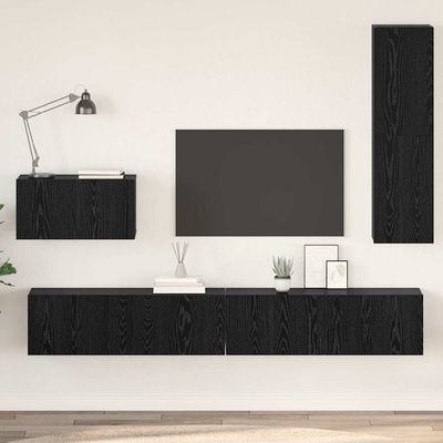 vidaXL Nástenný TV kabinet Nástenný 4 pcs Čierny dub Kompozitné drevo