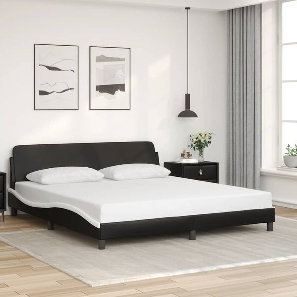 vidaXL Rám postele Dover čierno-biely 180x200 cm umelá koža