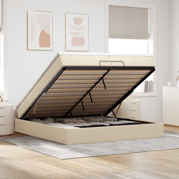 vidaXL Osmanský rám postele s matracmi krémová 200x200 cm látka