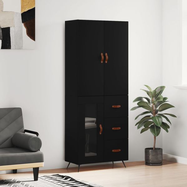 vidaXL Vysoká skrinka čierna 69,5x34x180 cm spracované drevo