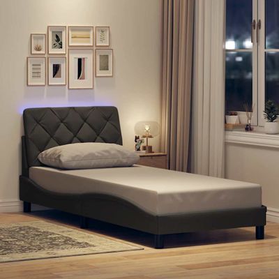 vidaXL Rám postele s LED bez matraca tmavosivá 90x190 cm látka