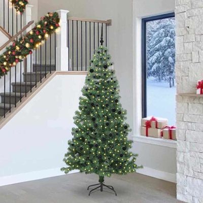vidaXL Vianočný stromček s 300 LED-i so stojanom Zelená 240 cm PVC