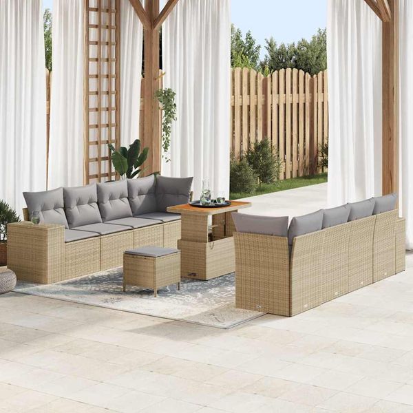 vidaXL Súprava záhradných pohoviek s vankúšom 11 pcs Béžová polyratan