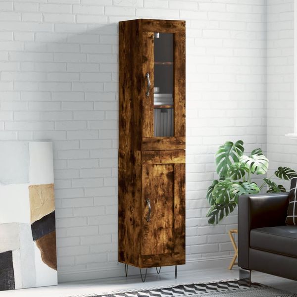 vidaXL Vysoká skrinka dymový dub 34,5x34x180 cm spracované drevo