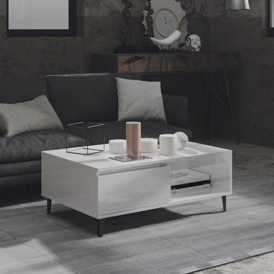 vidaXL Konferenčný stolík lesklý biely 90x60x35 cm drevotrieska