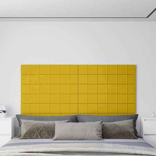 vidaXL Nástenné panely 12 ks žlté 90x15 cm zamat 1,62 m²