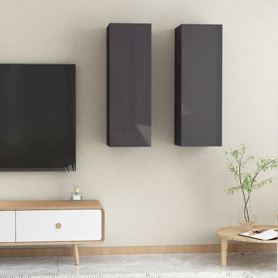 vidaXL TV skrinky 2 ks, lesklé sivé 30,5x30x90 cm, kompozitné drevo