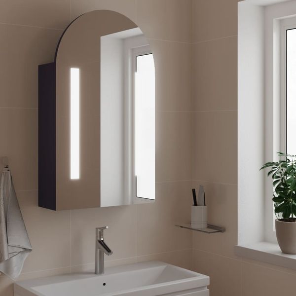 vidaXL Kúpeľňová zrkadlová skrinka s LED oblúková šedá 42x13x70 cm
