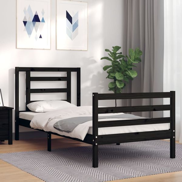 vidaXL Posteľný rám s čelom čierny 90x200 cm masívne drevo