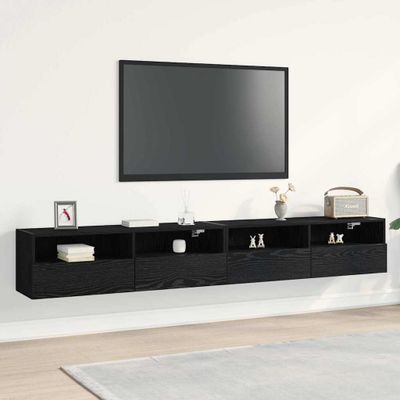 vidaXL TV nástenná skriňa Nástenný 2 pcs Čierny dub 100 x 30 x 30 cm